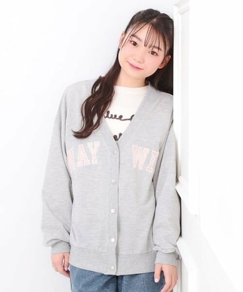PINK-latte / ピンク ラテ カーディガン・ボレロ | Vネックカレッジアップリケ裏毛カーディガン（ライト グレー）