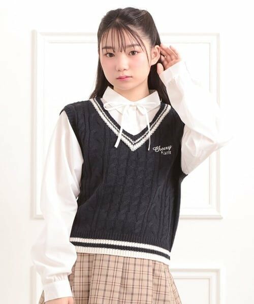 PINK-latte / ピンク ラテ シャツ・ブラウス | ニットベストレイヤード長袖シャツ（紺）