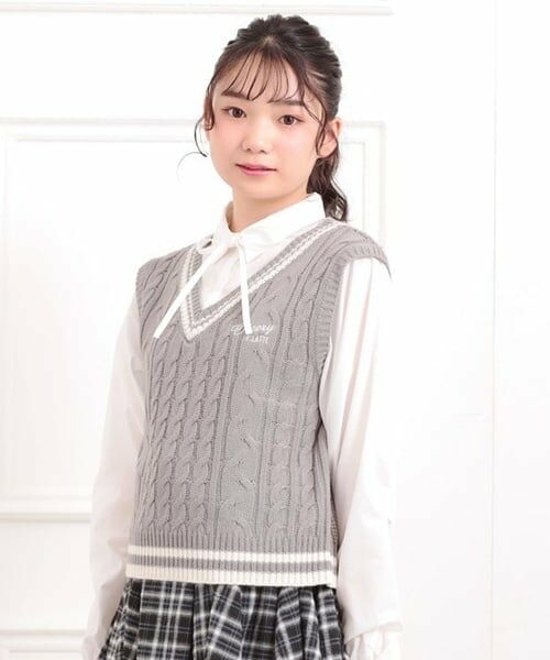 PINK-latte / ピンク ラテ シャツ・ブラウス | ニットベストレイヤード長袖シャツ（グレー）