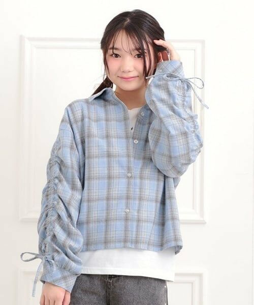 PINK-latte / ピンク ラテ シャツ・ブラウス | 【セットアイテム】起毛チェックシャツ＋ロンT（サックス）