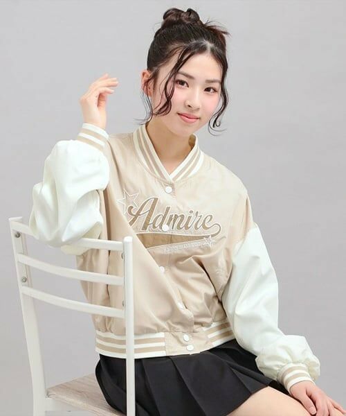 PINK-latte / ピンク ラテ ブルゾン | チアロゴアップリケスタジャン（ベージュ）