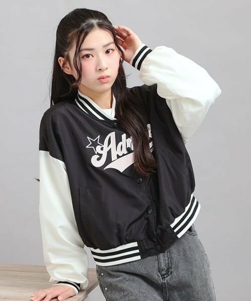 PINK-latte / ピンク ラテ ブルゾン | チアロゴアップリケスタジャン（黒）