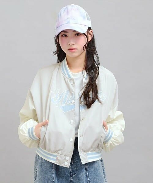 PINK-latte / ピンク ラテ ブルゾン | チアロゴアップリケスタジャン（グレー）