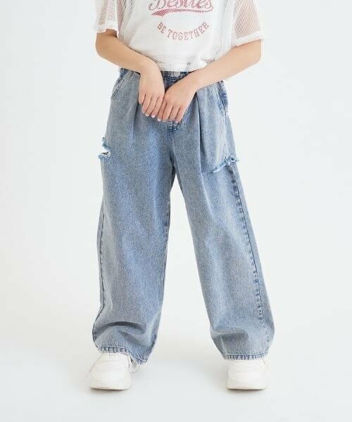 PINK-latte / ピンク ラテ その他パンツ | ダメージアソートタックデニムパンツ（ブルー グレー）