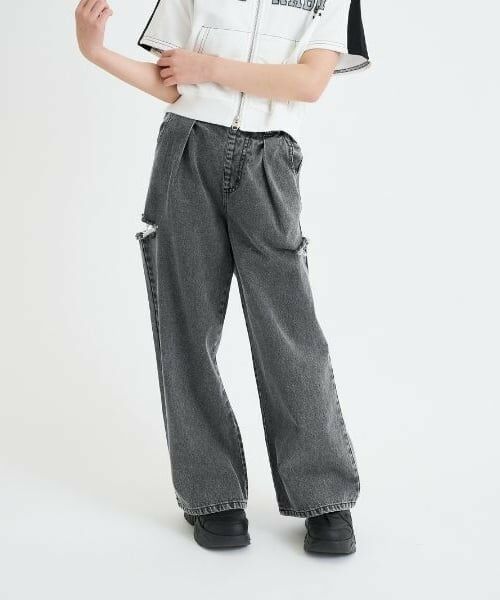 PINK-latte / ピンク ラテ その他パンツ | ダメージアソートタックデニムパンツ（ミディアム グレー）