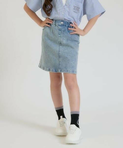 PINK-latte / ピンク ラテ ショート・ハーフ・半端丈パンツ | ラインストレッチ台形スカート（サックス）