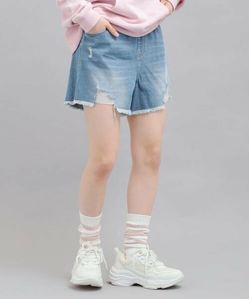 PINK-latte / ピンク ラテ ショート・ハーフ・半端丈パンツ | デニムツイルダメージショートパンツ | 詳細13