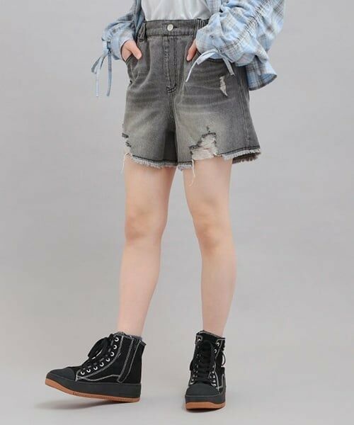 PINK-latte / ピンク ラテ ショート・ハーフ・半端丈パンツ | デニムツイルダメージショートパンツ | 詳細9