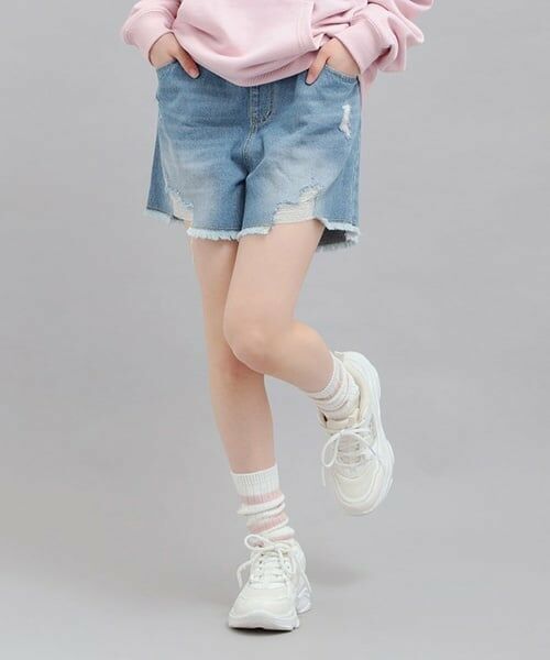 PINK-latte / ピンク ラテ ショート・ハーフ・半端丈パンツ | デニムツイルダメージショートパンツ（ブルー）