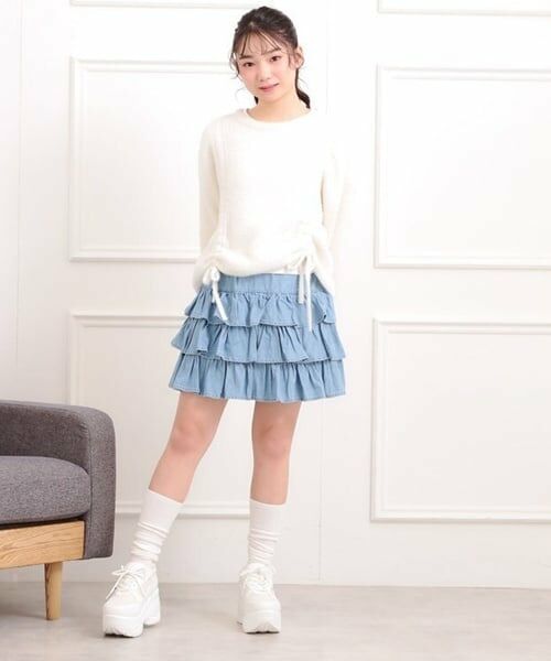 PINK-latte / ピンク ラテ ミニ・ひざ丈スカート | デニムティアードスカート | 詳細11