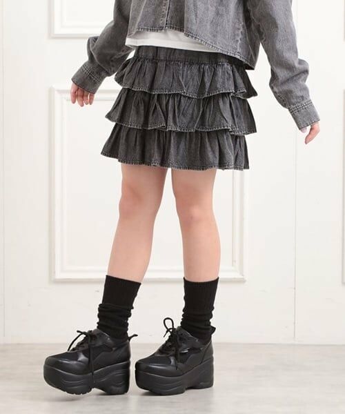 PINK-latte / ピンク ラテ ミニ・ひざ丈スカート | デニムティアードスカート（黒）