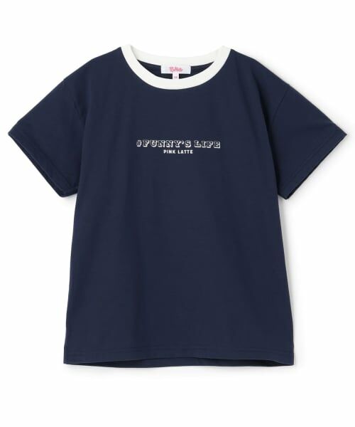 PINK-latte / ピンク ラテ Tシャツ | 【デイリープライス】箔プリントスケボーくまちゃん半袖Tシャツ（紺）