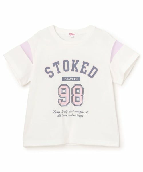 PINK-latte / ピンク ラテ Tシャツ | 袖チュール切替ナンバリング半袖Tシャツ（オフ ホワイト）