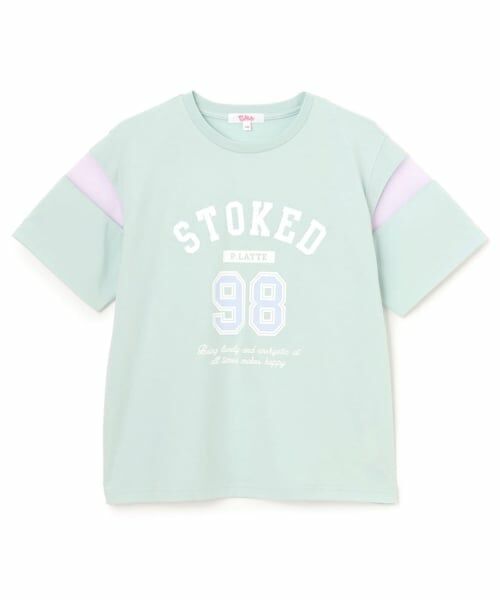 PINK-latte / ピンク ラテ Tシャツ | 袖チュール切替ナンバリング半袖Tシャツ（エメラルド グリーン）
