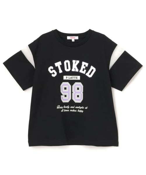 PINK-latte / ピンク ラテ Tシャツ | 袖チュール切替ナンバリング半袖Tシャツ（黒）