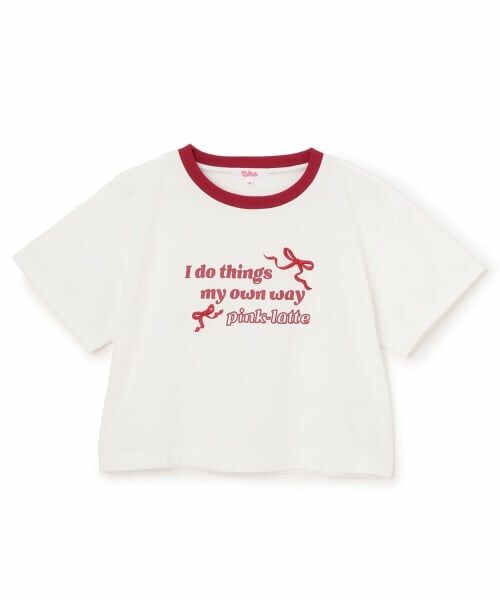 PINK-latte / ピンク ラテ Tシャツ | 【デイリープライス】リボンリンガー半袖Tシャツ（オフ ホワイト）