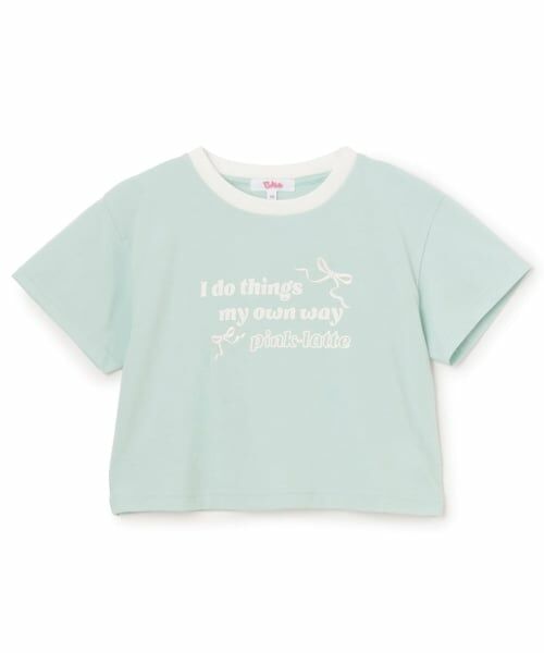 PINK-latte / ピンク ラテ Tシャツ | 【デイリープライス】リボンリンガー半袖Tシャツ（エメラルド グリーン）