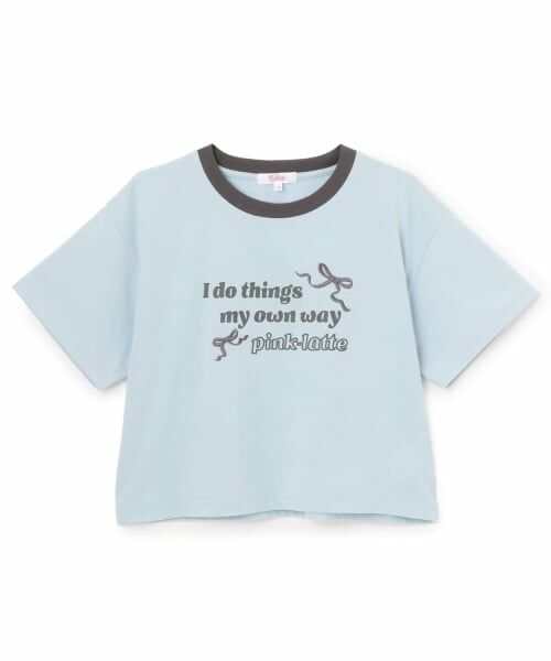 PINK-latte / ピンク ラテ Tシャツ | 【デイリープライス】リボンリンガー半袖Tシャツ（サックス）