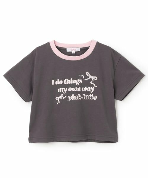 PINK-latte / ピンク ラテ Tシャツ | 【デイリープライス】リボンリンガー半袖Tシャツ（チャコール）
