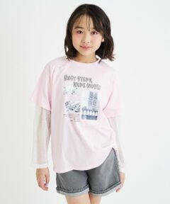 PINK-latte / ピンク ラテ Tシャツ | メッシュ袖切替ドッキングビッグTシャツ