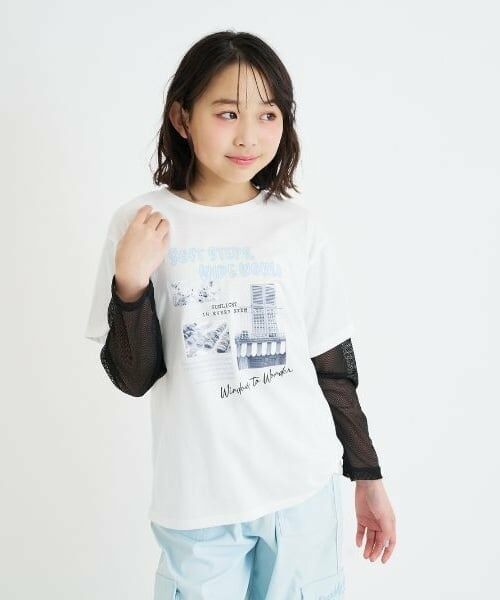 PINK-latte / ピンク ラテ Tシャツ | メッシュ袖切替ドッキングビッグTシャツ（オフ ホワイト）