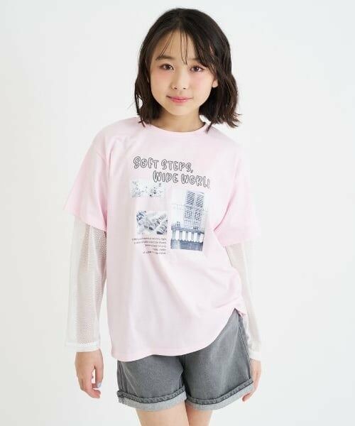PINK-latte / ピンク ラテ Tシャツ | メッシュ袖切替ドッキングビッグTシャツ（ピンク）