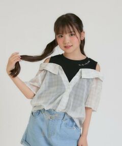 PINK-latte / ピンク ラテ シャツ・ブラウス | 肩あきシアーチェックドッキングシャツ