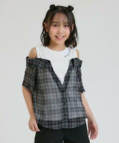 PINK-latte / ピンク ラテ シャツ・ブラウス | 肩あきシアーチェックドッキングシャツ