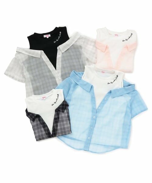 PINK-latte / ピンク ラテ シャツ・ブラウス | 肩あきシアーチェックドッキングシャツ | 詳細7