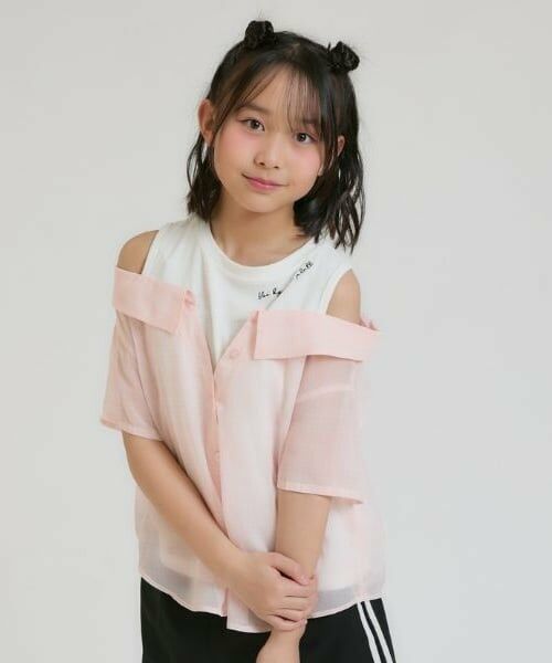 PINK-latte / ピンク ラテ シャツ・ブラウス | 肩あきシアーチェックドッキングシャツ（ライト ピンク）