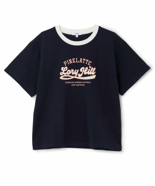 PINK-latte / ピンク ラテ Tシャツ | 【別注】ロゴプリントリンガーTシャツ（紺）
