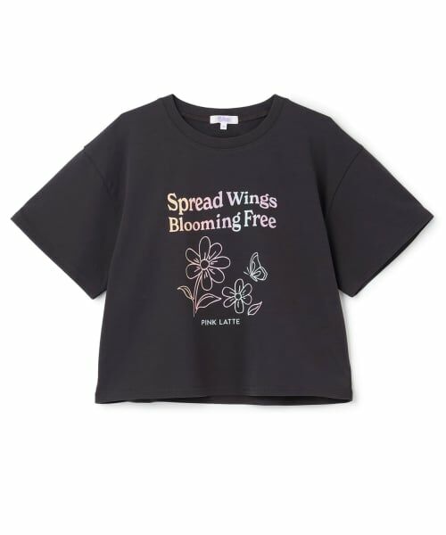 PINK-latte / ピンク ラテ Tシャツ | 【別注】フラワーグラデプリントTシャツ（チャコール）