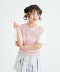 PINK-latte / ピンク ラテ ニット・セーター | 【洗える】メッシュニットベスト＋半袖Tシャツ