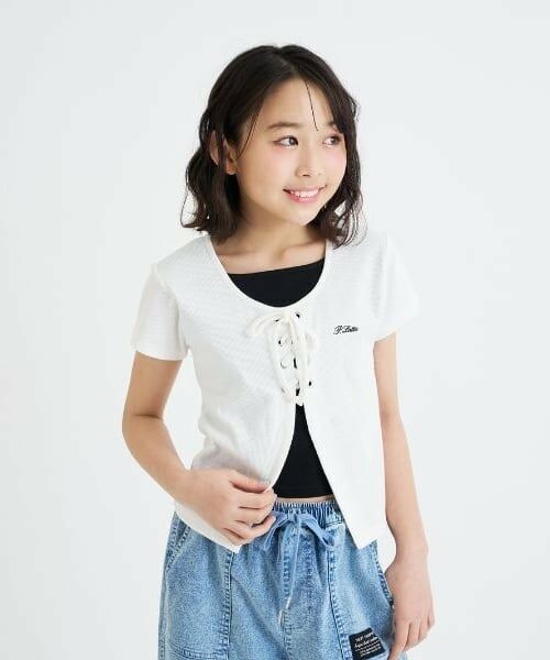 PINK-latte / ピンク ラテ Tシャツ | テレコレースアップ半袖トップス（オフ ホワイト）