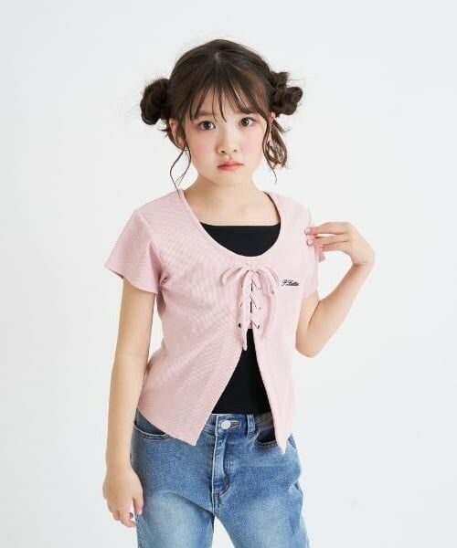 PINK-latte / ピンク ラテ Tシャツ | テレコレースアップ半袖トップス（ピンク）