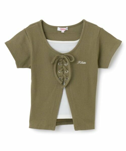 PINK-latte / ピンク ラテ Tシャツ | テレコレースアップ半袖トップス | 詳細11