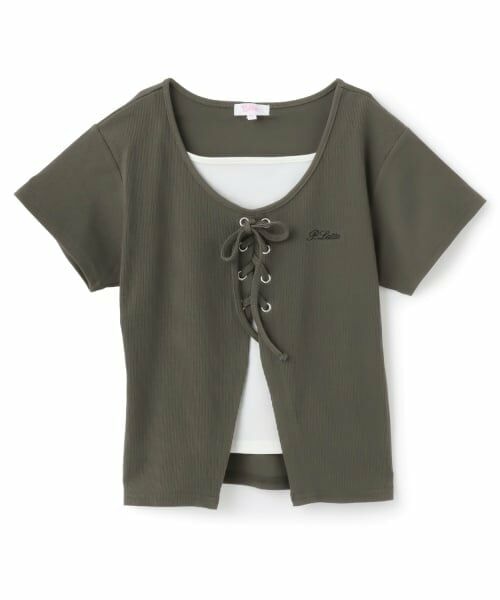 PINK-latte / ピンク ラテ Tシャツ | テレコレースアップ半袖トップス | 詳細12