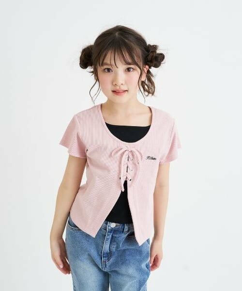 PINK-latte / ピンク ラテ Tシャツ | テレコレースアップ半袖トップス | 詳細17