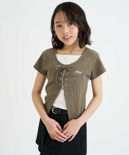 PINK-latte / ピンク ラテ Tシャツ | テレコレースアップ半袖トップス | 詳細20