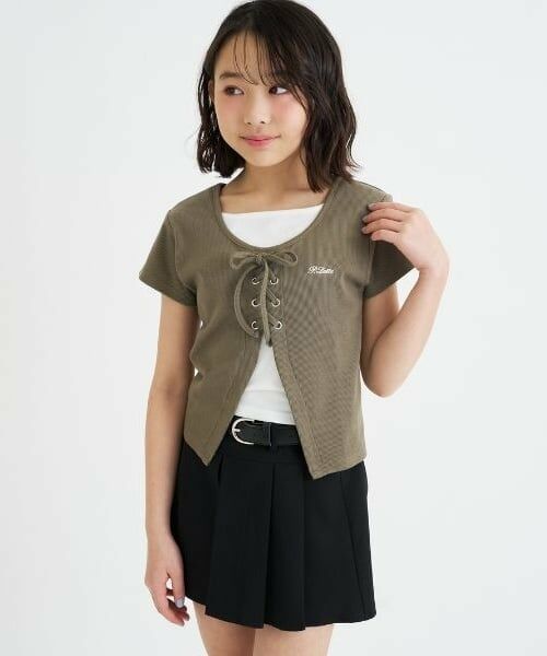 PINK-latte / ピンク ラテ Tシャツ | テレコレースアップ半袖トップス | 詳細21