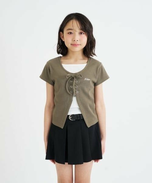 PINK-latte / ピンク ラテ Tシャツ | テレコレースアップ半袖トップス | 詳細22