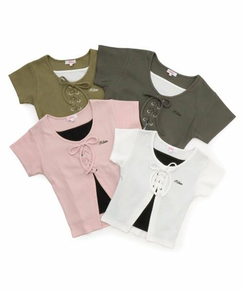 PINK-latte / ピンク ラテ Tシャツ | テレコレースアップ半袖トップス | 詳細8