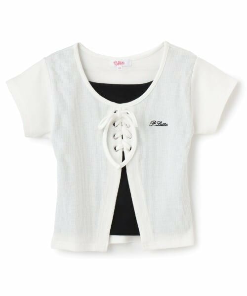 PINK-latte / ピンク ラテ Tシャツ | テレコレースアップ半袖トップス | 詳細9