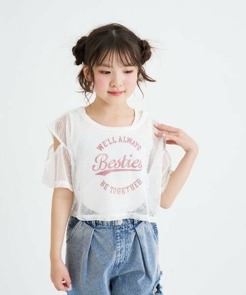 PINK-latte / ピンク ラテ Tシャツ | 【セットアイテム】肩あきメッシュ半袖T＋タンクセット（オフ ホワイト）