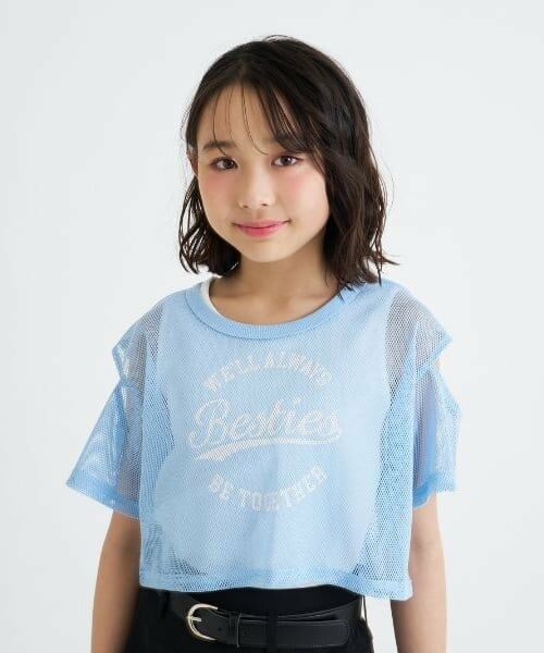 PINK-latte / ピンク ラテ Tシャツ | 【セットアイテム】肩あきメッシュ半袖T＋タンクセット（サックス）