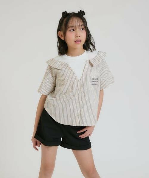 PINK-latte / ピンク ラテ Tシャツ | シャツドッキング半袖プルオーバー（薄ベージュ）