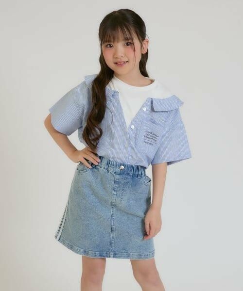 PINK-latte / ピンク ラテ Tシャツ | シャツドッキング半袖プルオーバー（ブルー）