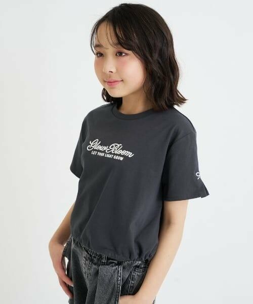 PINK-latte / ピンク ラテ Tシャツ | 裾ドロストりぼんタック半袖Tシャツ（チャコール）