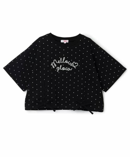 PINK-latte / ピンク ラテ Tシャツ | アソート柄レースアップ半袖Tシャツ（黒）