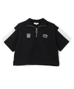 PINK-latte / ピンク ラテ Tシャツ | 袖メッシュハーフジップ半袖Tシャツ